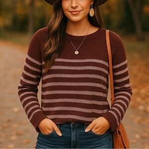 BP Burgundy and Gray Striped Sweater